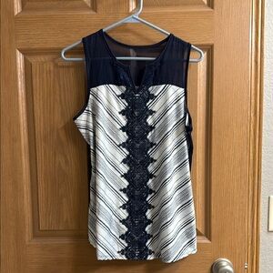 Navy and White Sleeveless Top